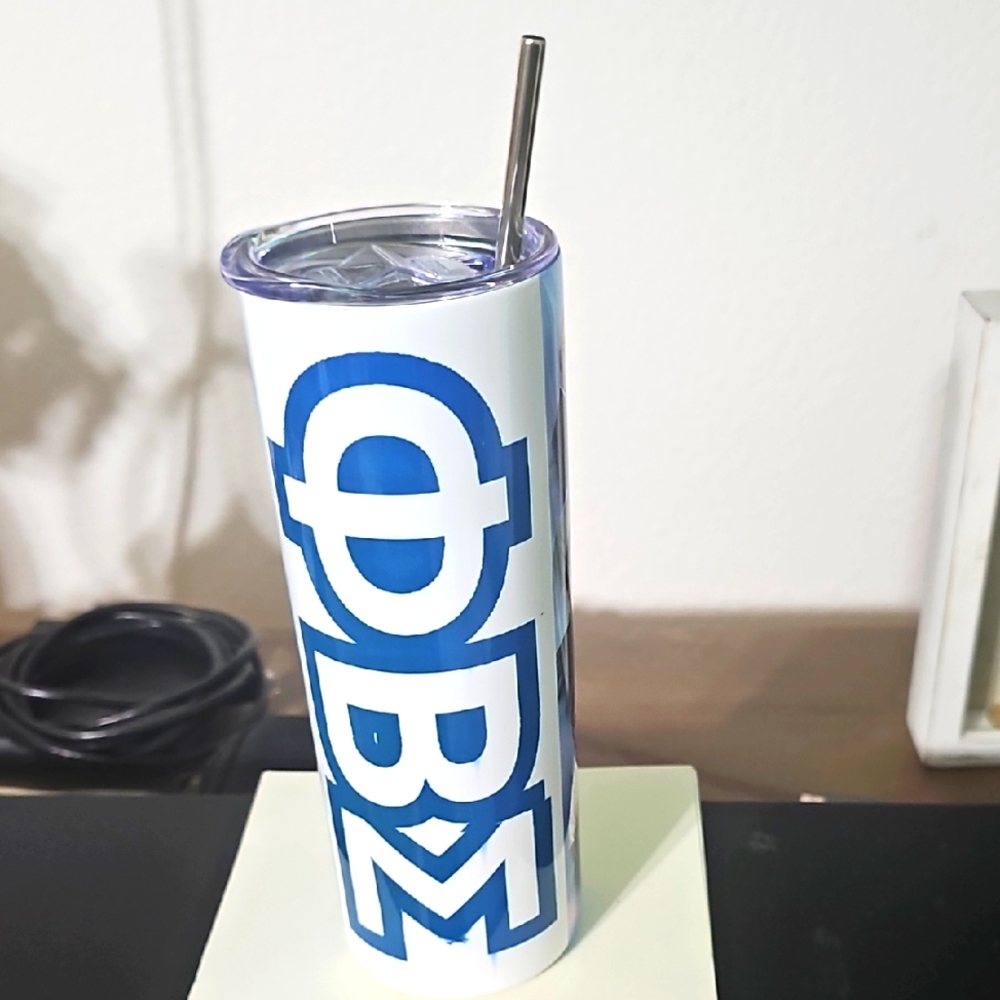 Custom 20ozStainless Steel Tumbler Blue and White with Stainless Straw and Brush